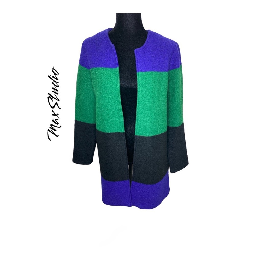 Max Studio Colorblock Open Front Coat Size M - image 1